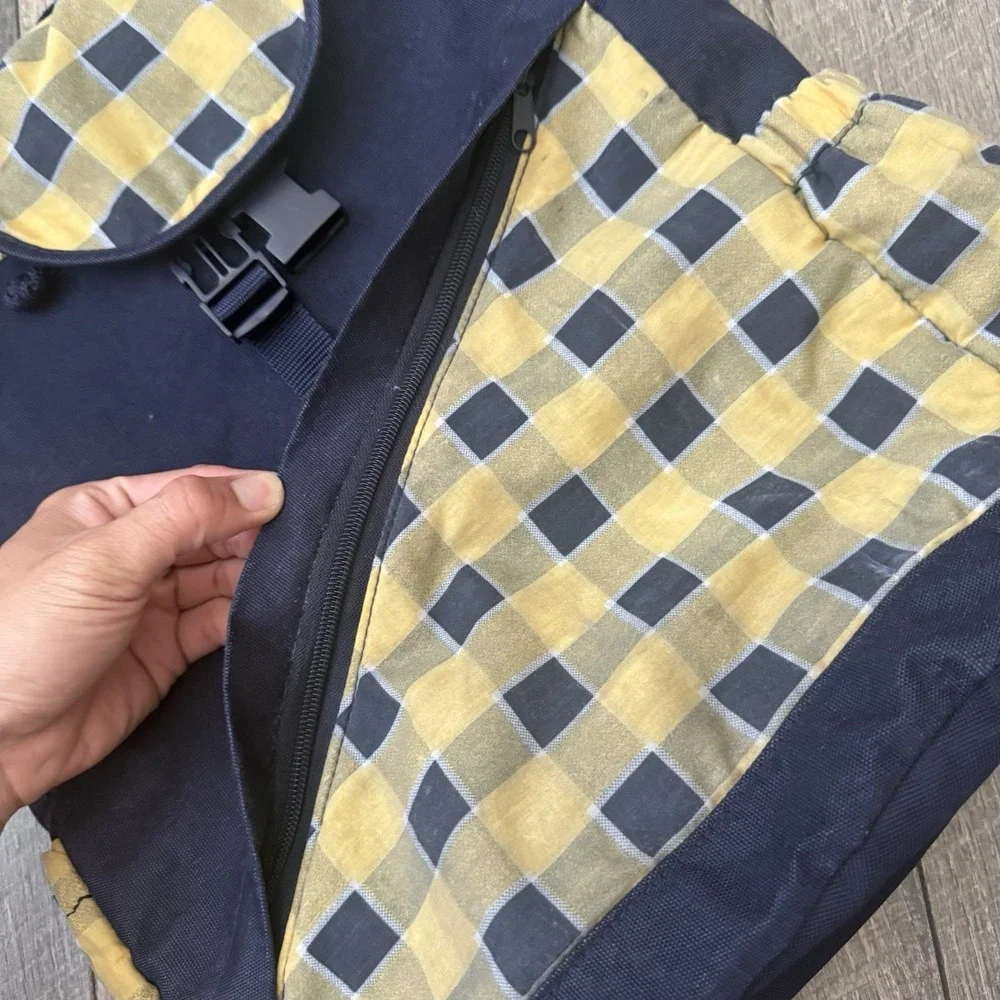Vintage 1999 Samsonite Travel Tote Baby Diaper Bag Backpack Plaid Navy Yellow